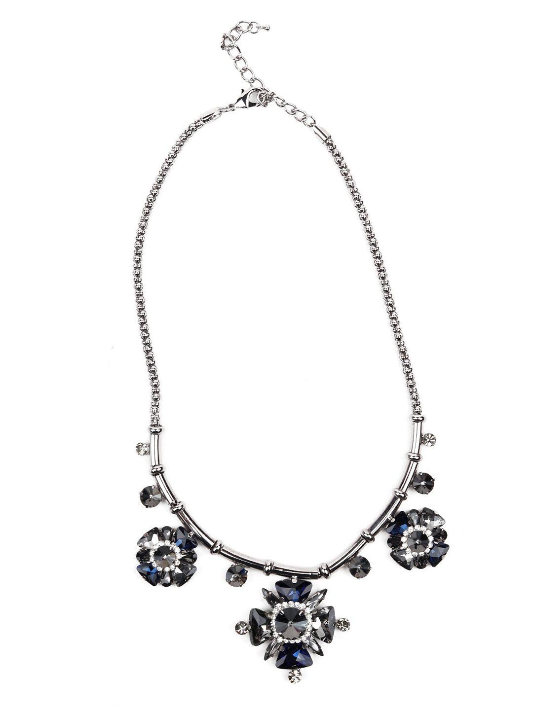 odette silver-toned & white stone studded necklace