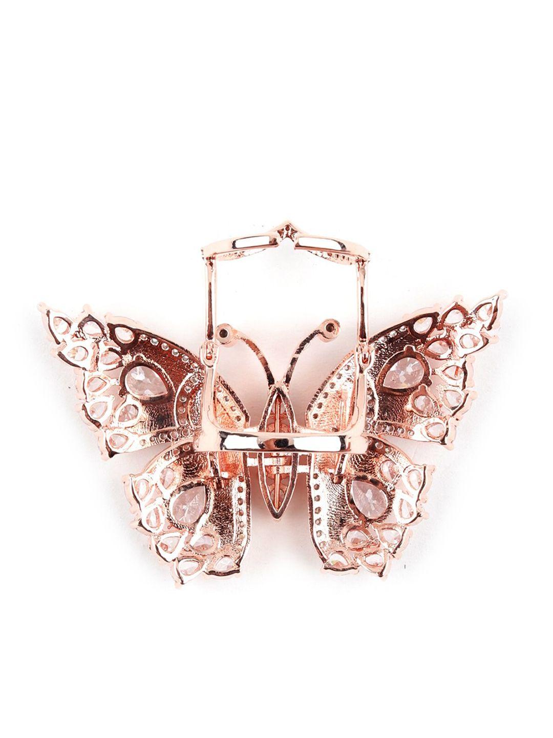 odette silver-toned rhinestones studded butterfly ring