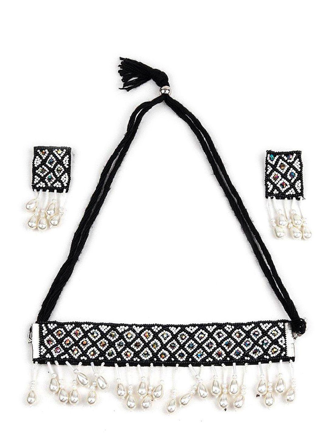 odette stone-studded & pearl beaded monochrome tribal choker necklace & earring