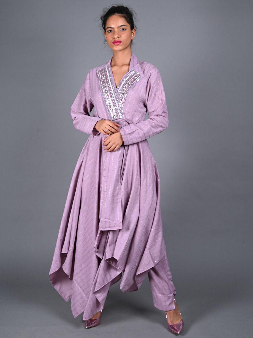 odette striped printed angrakha kurta with trouser