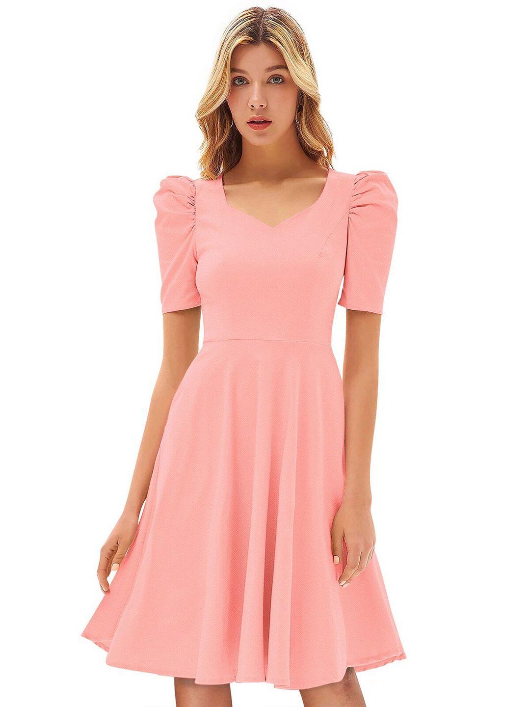 odette sweetheart neck puff sleeve acrylic fit & flare dress