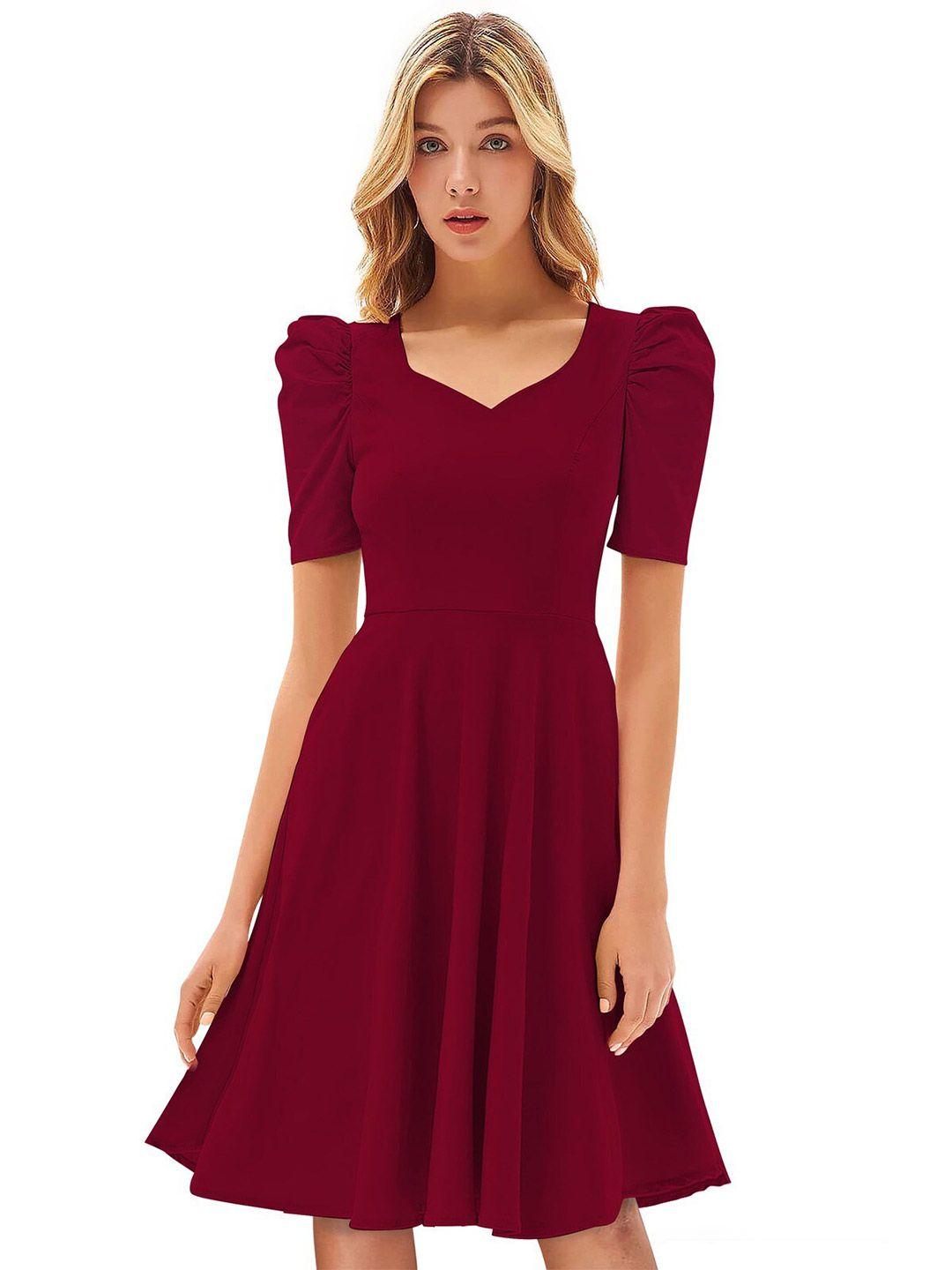 odette sweetheart neck puff sleeve acrylic fit & flare dress