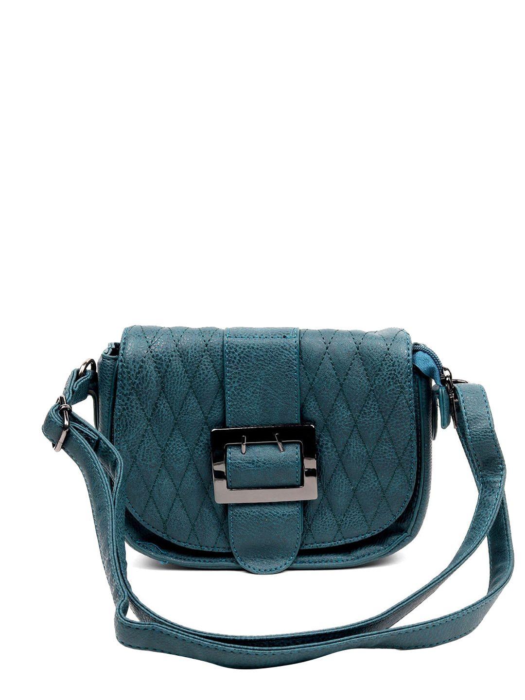 odette teal blue structured sling bag with quilted