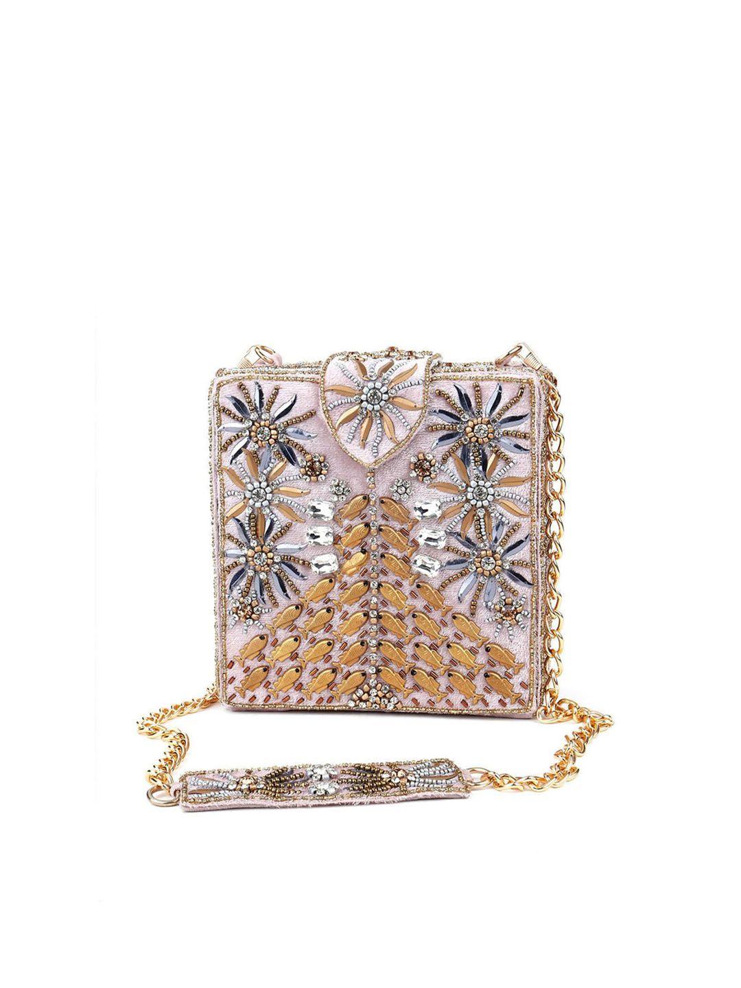 odette textured structured handheld bag with cut work