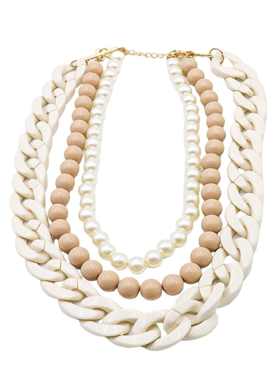 odette white & beige multilayered acrylic necklace