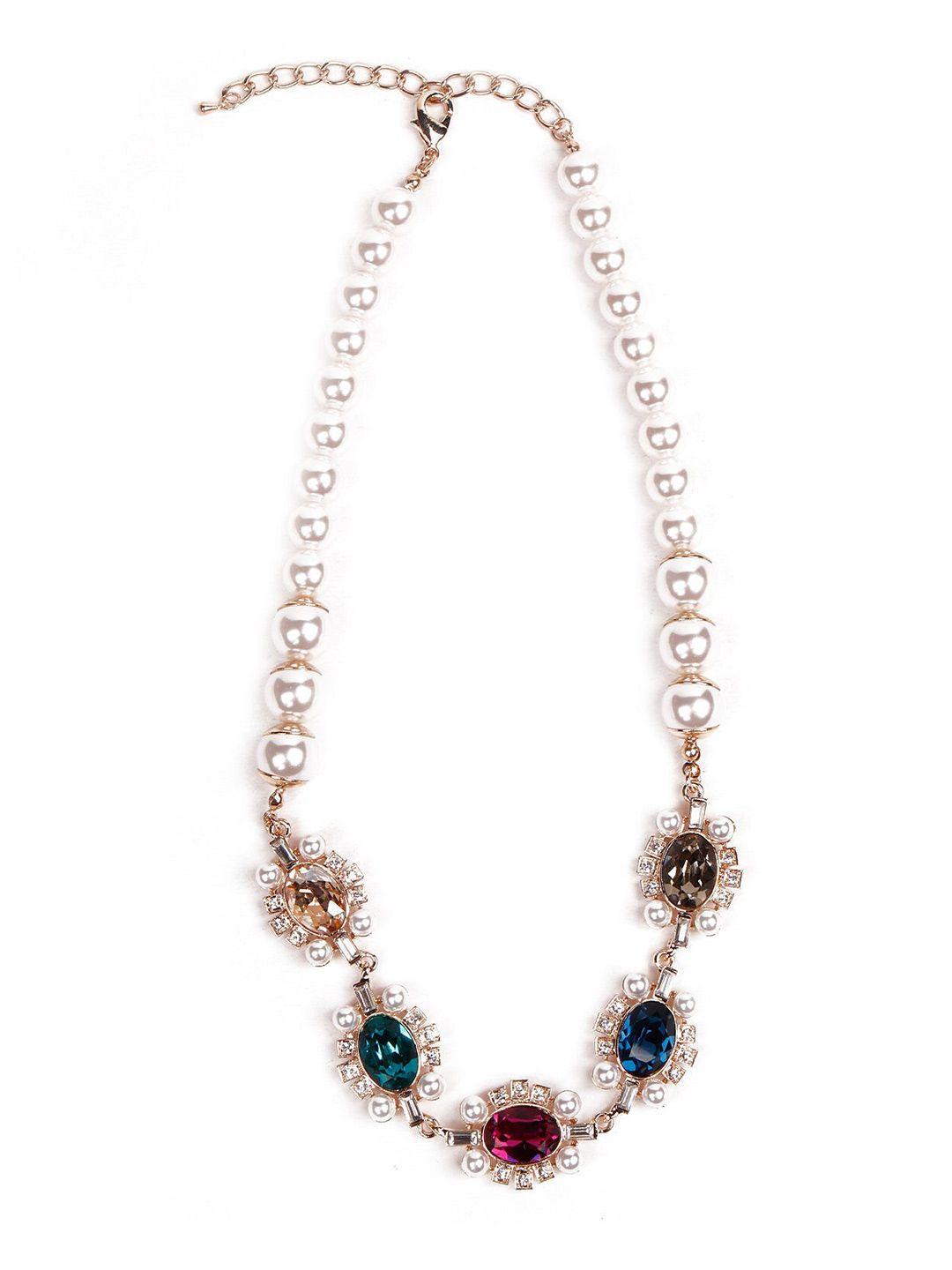 odette white & gold-toned embellished necklace