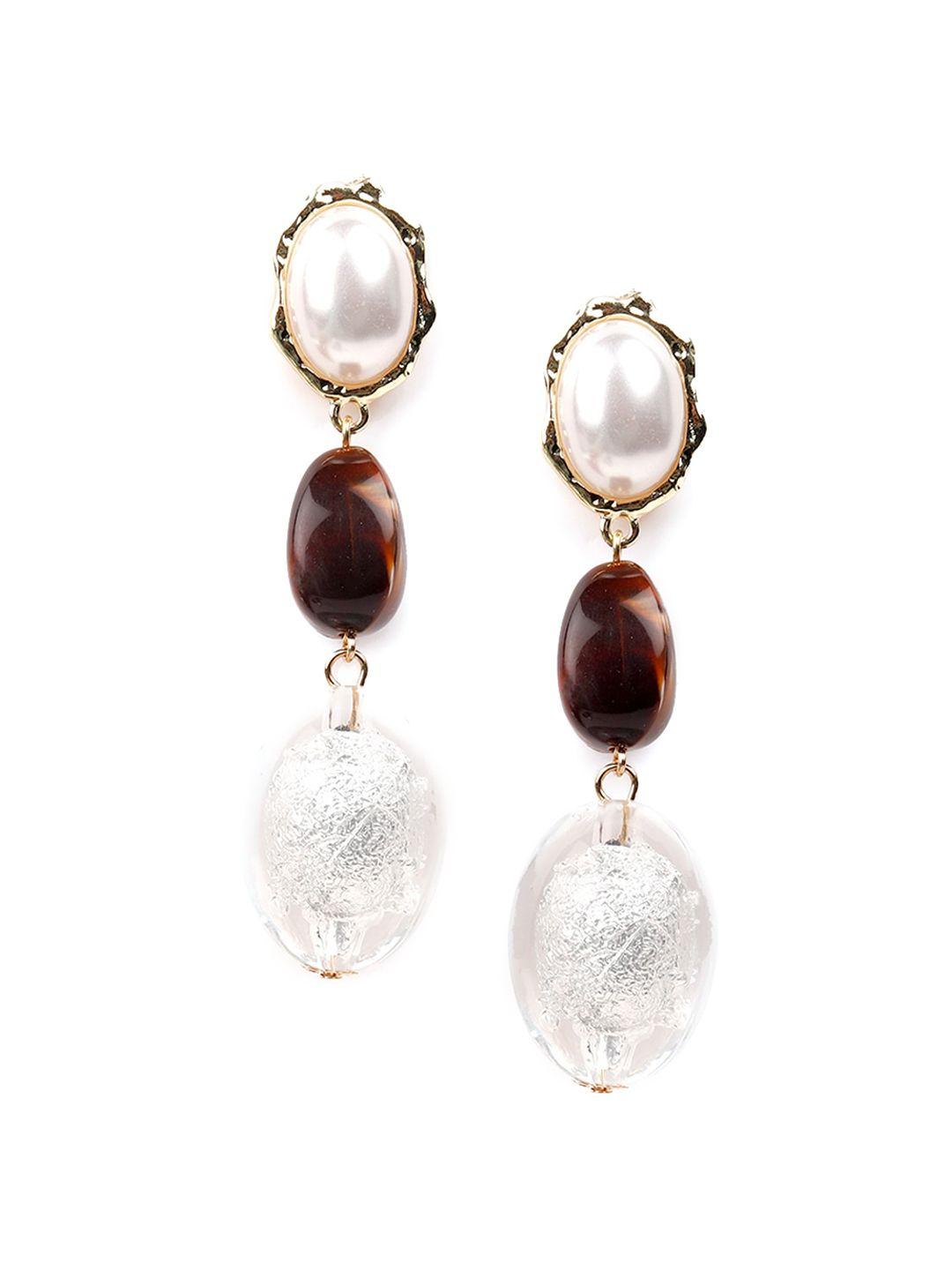 odette white & maroon oval drop earrings