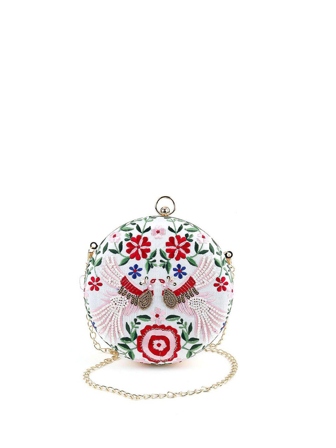 odette white & red embroidered embellished box clutch