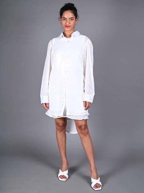 odette white embellished shirt dress