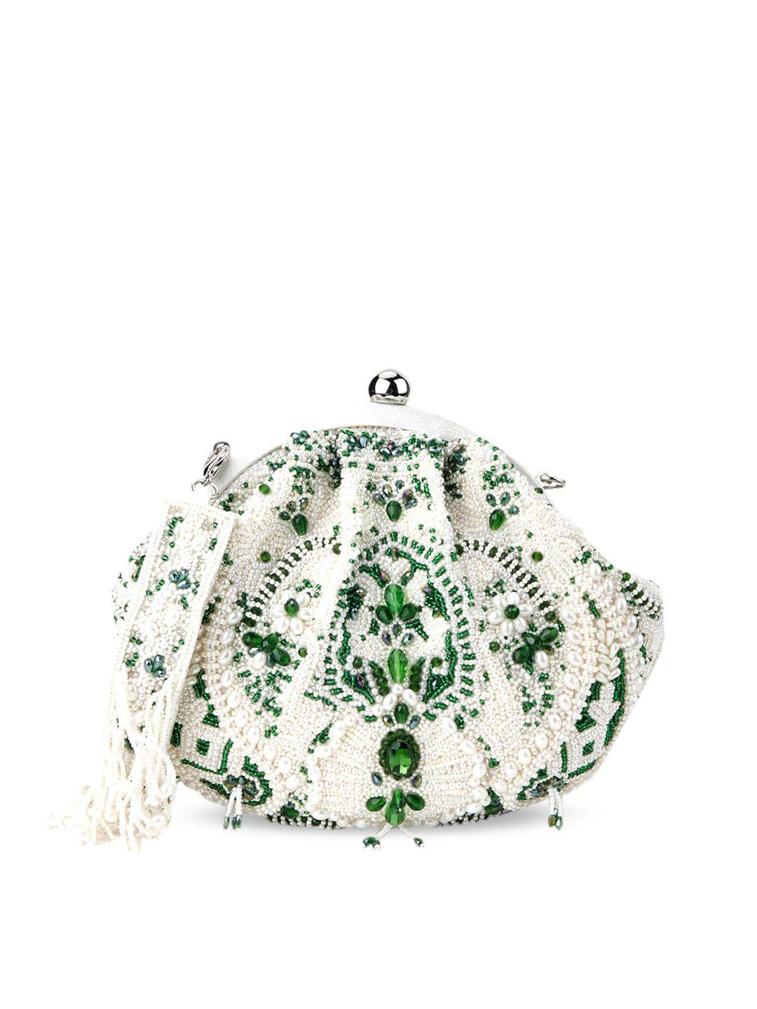 odette white floral pu swagger handheld bag with tasselled