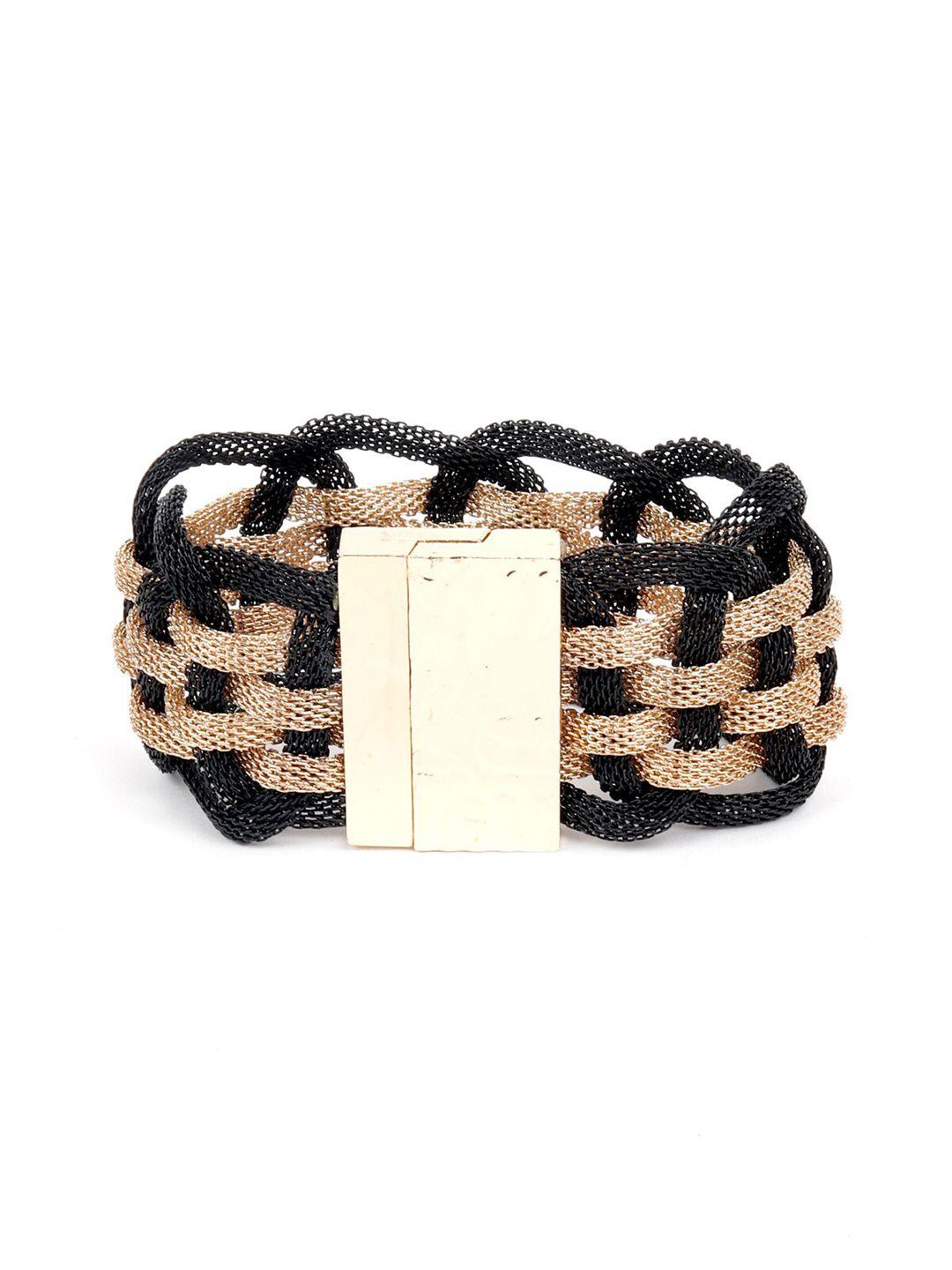 odette women beige & black leather gold-plated cuff bracelet