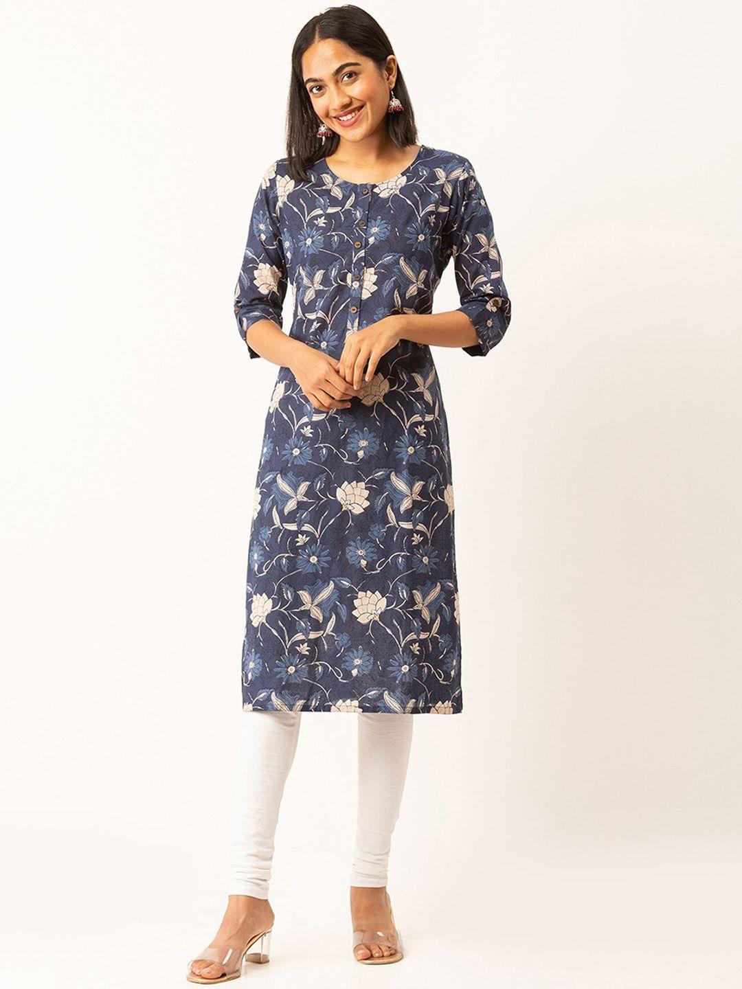 odette women blue floral printed sequinned kurta