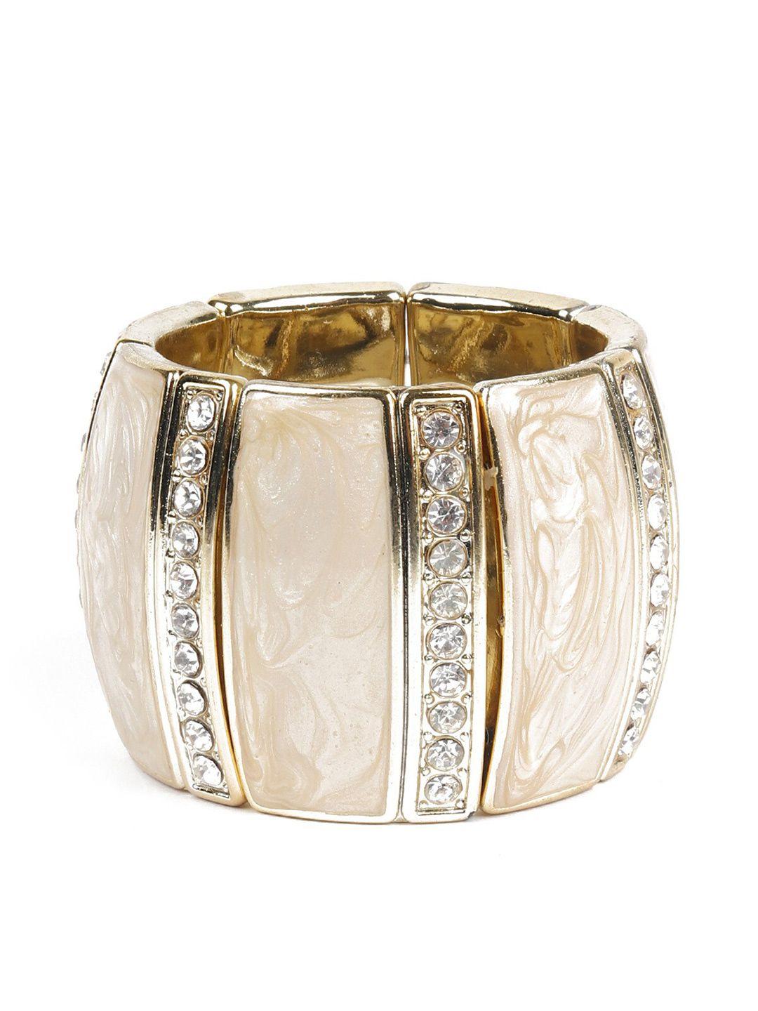 odette women gold-plated & cream embellished metal cuff bracelet