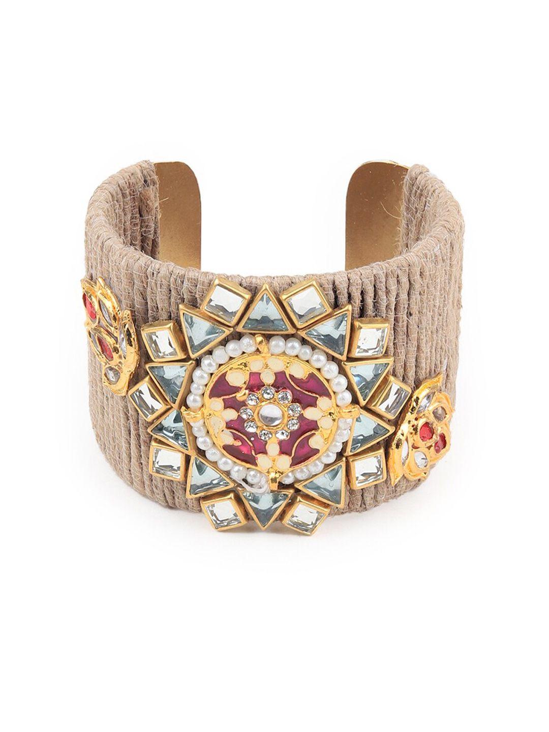 odette women gold plated stone studded cuff bracelet