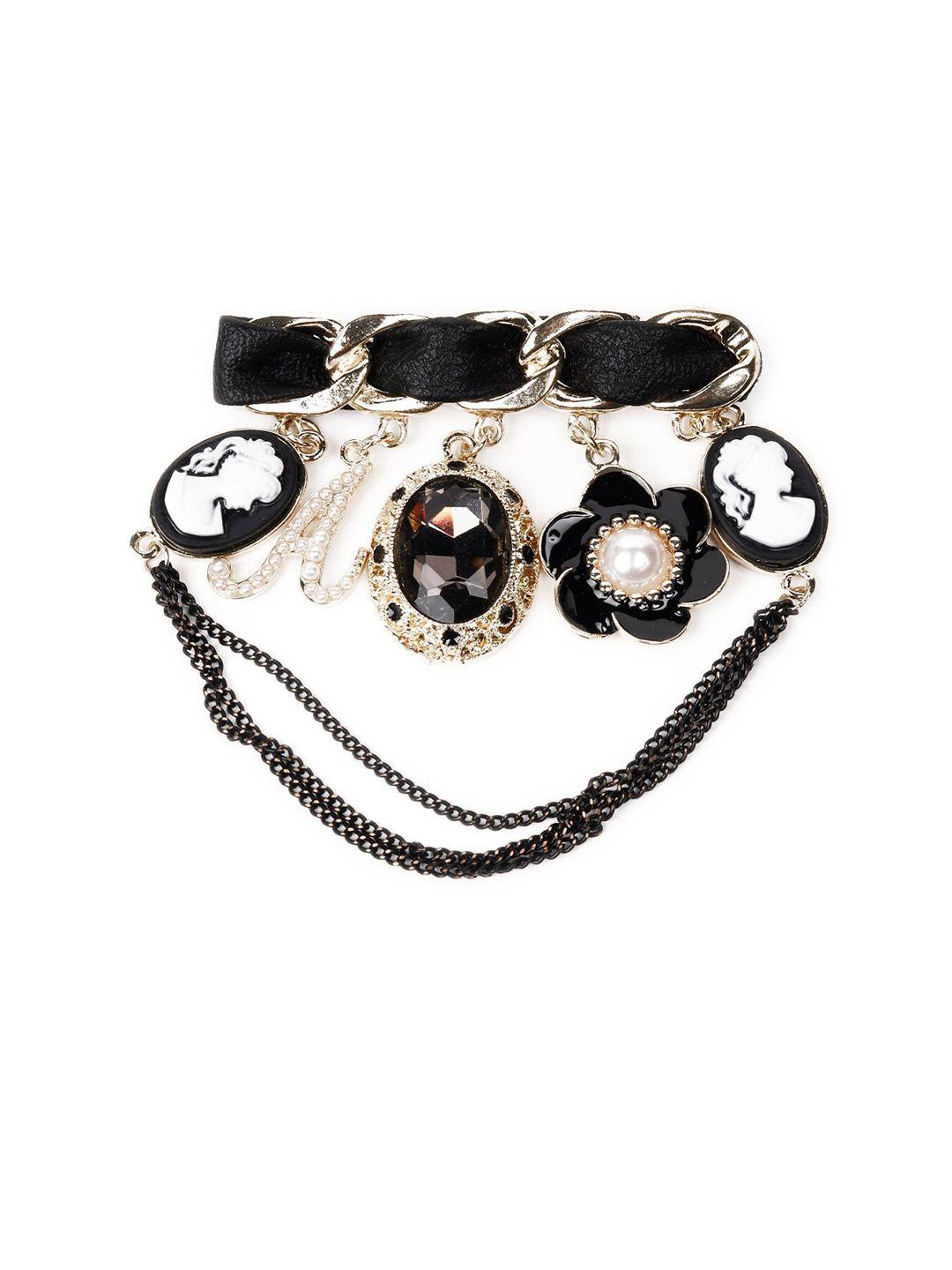 odette women gold-toned & black stone studded brooch