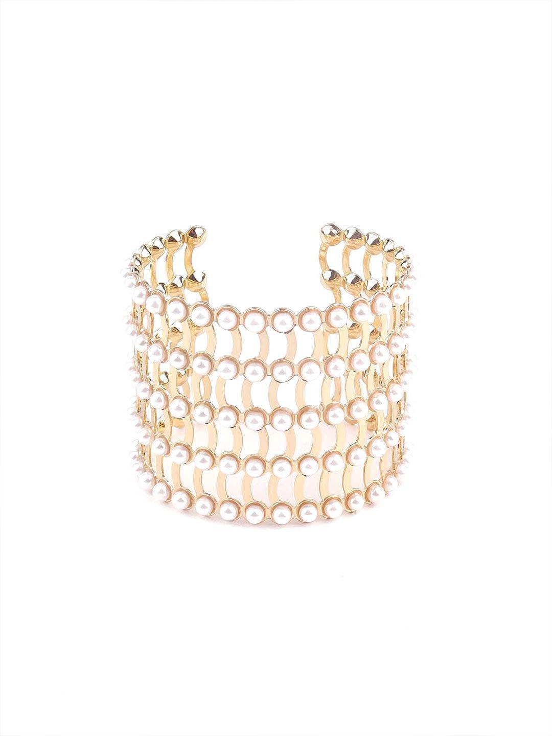 odette women gold-toned & white cuff bracelet