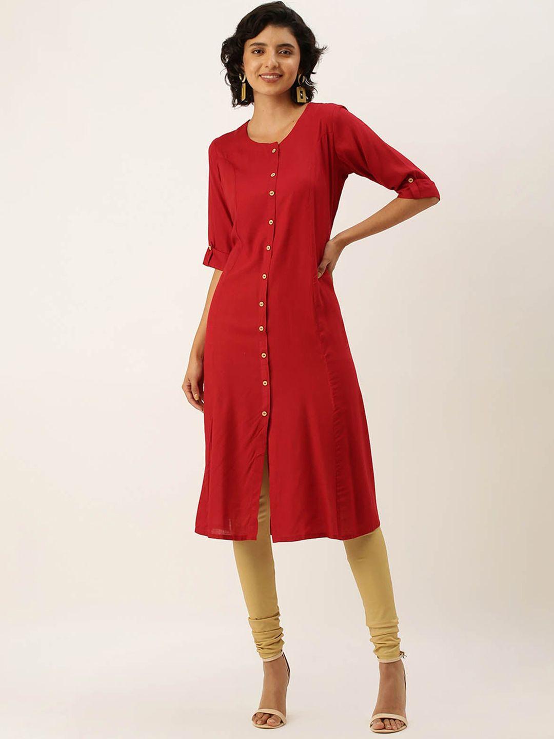 odette women maroon thread work kurta