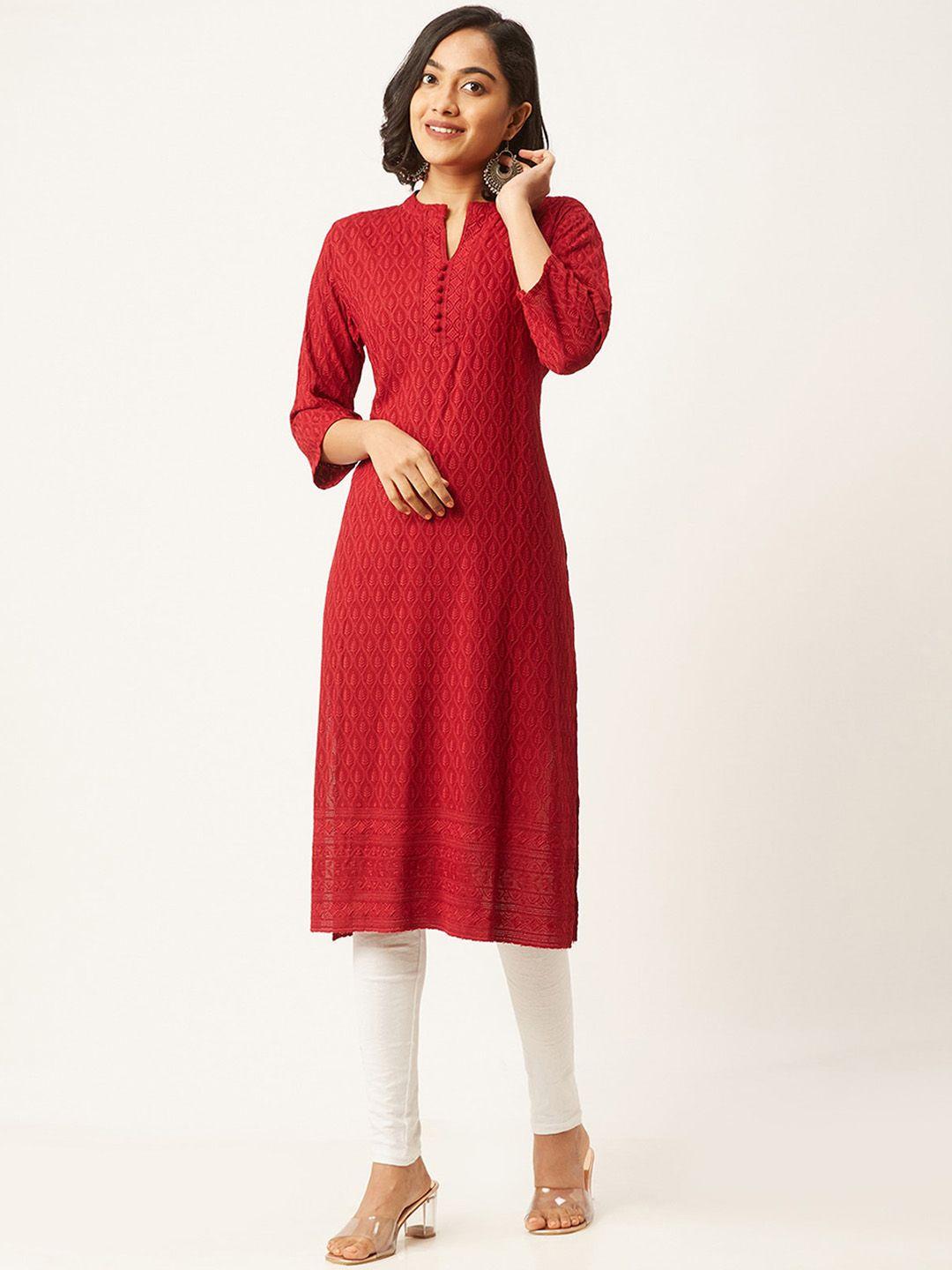 odette women maroon thread work kurta