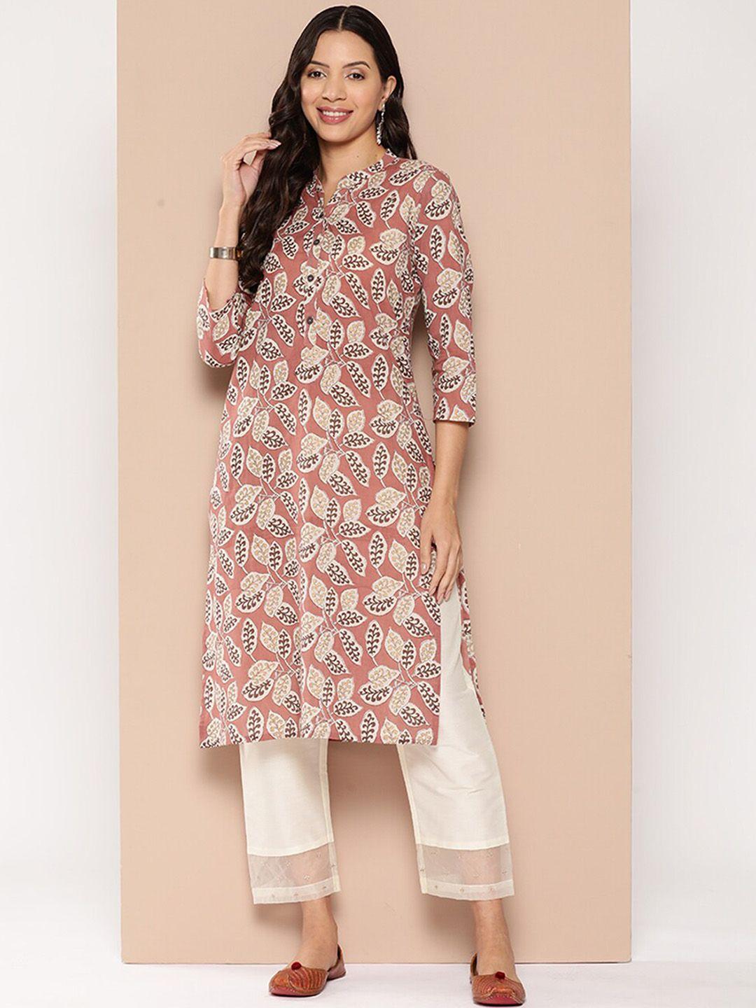 odette women peach-coloured printed kurta