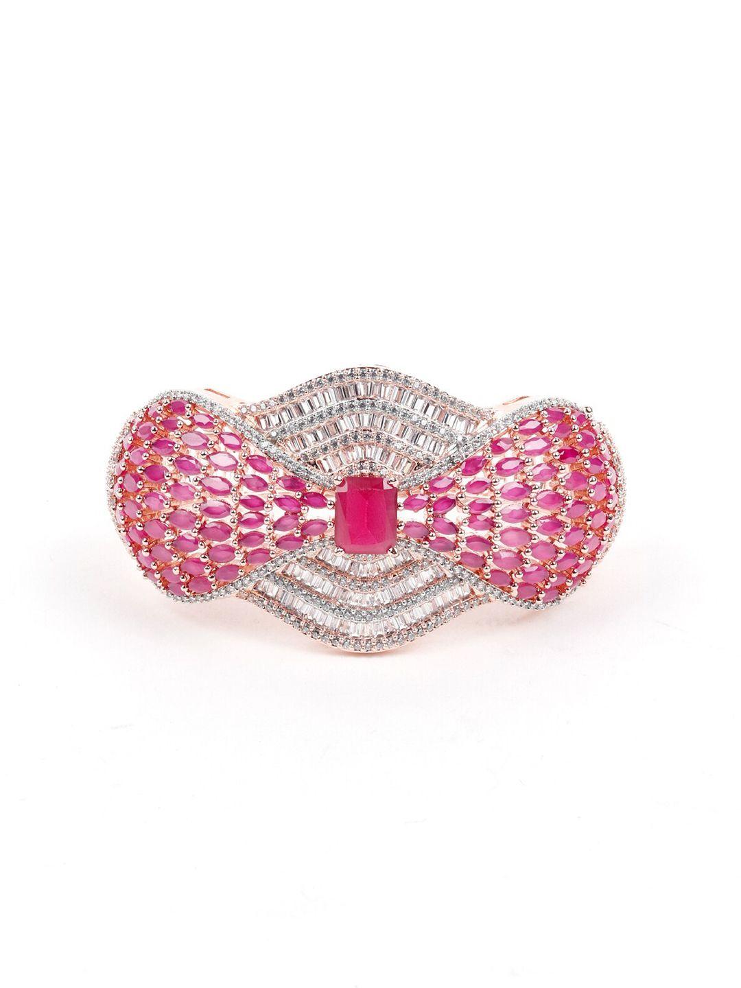 odette women pink & white stone studded bangle style bracelet