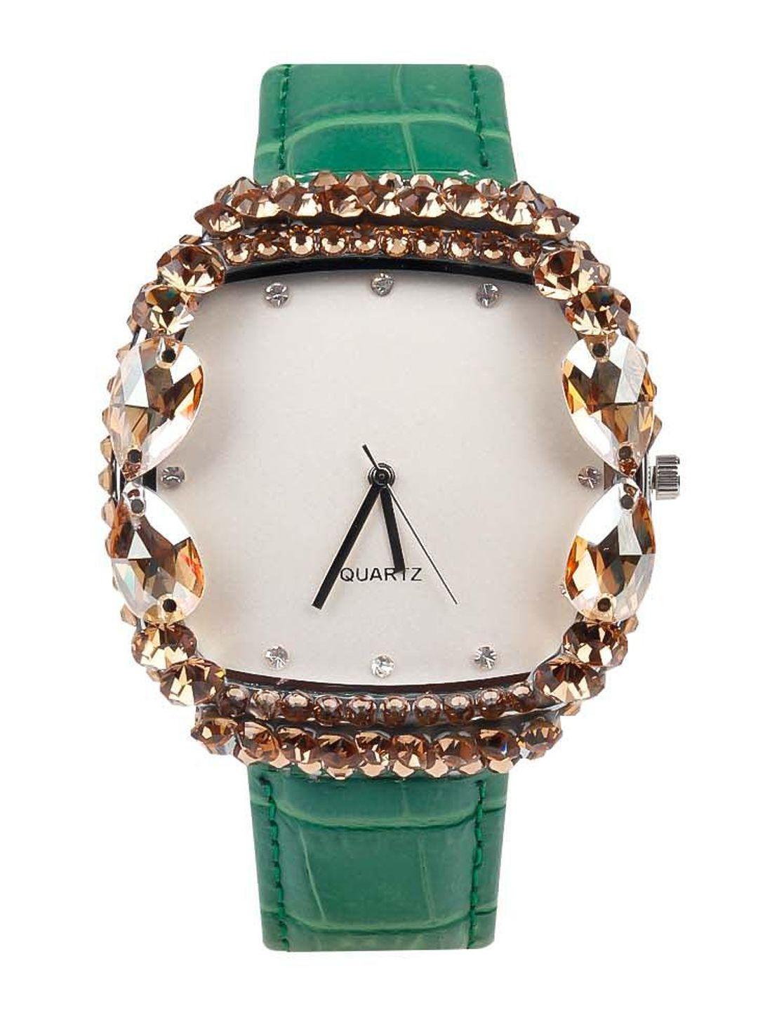 odette women printed dial & leather straps watch