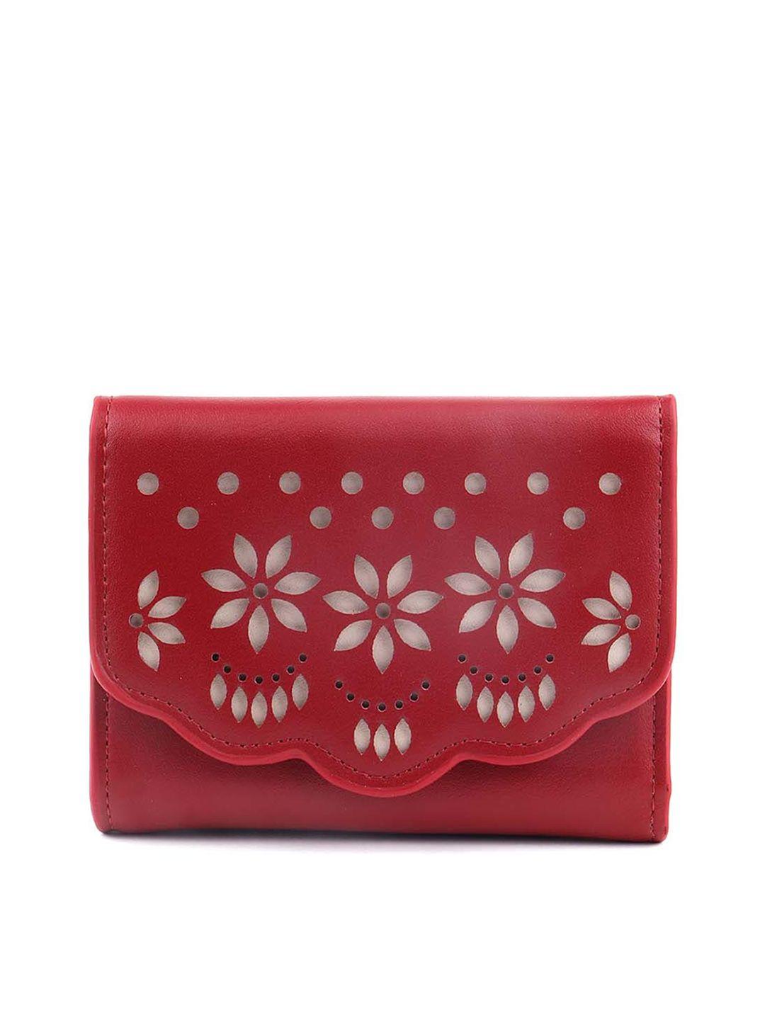 odette women red floral three fold wallet