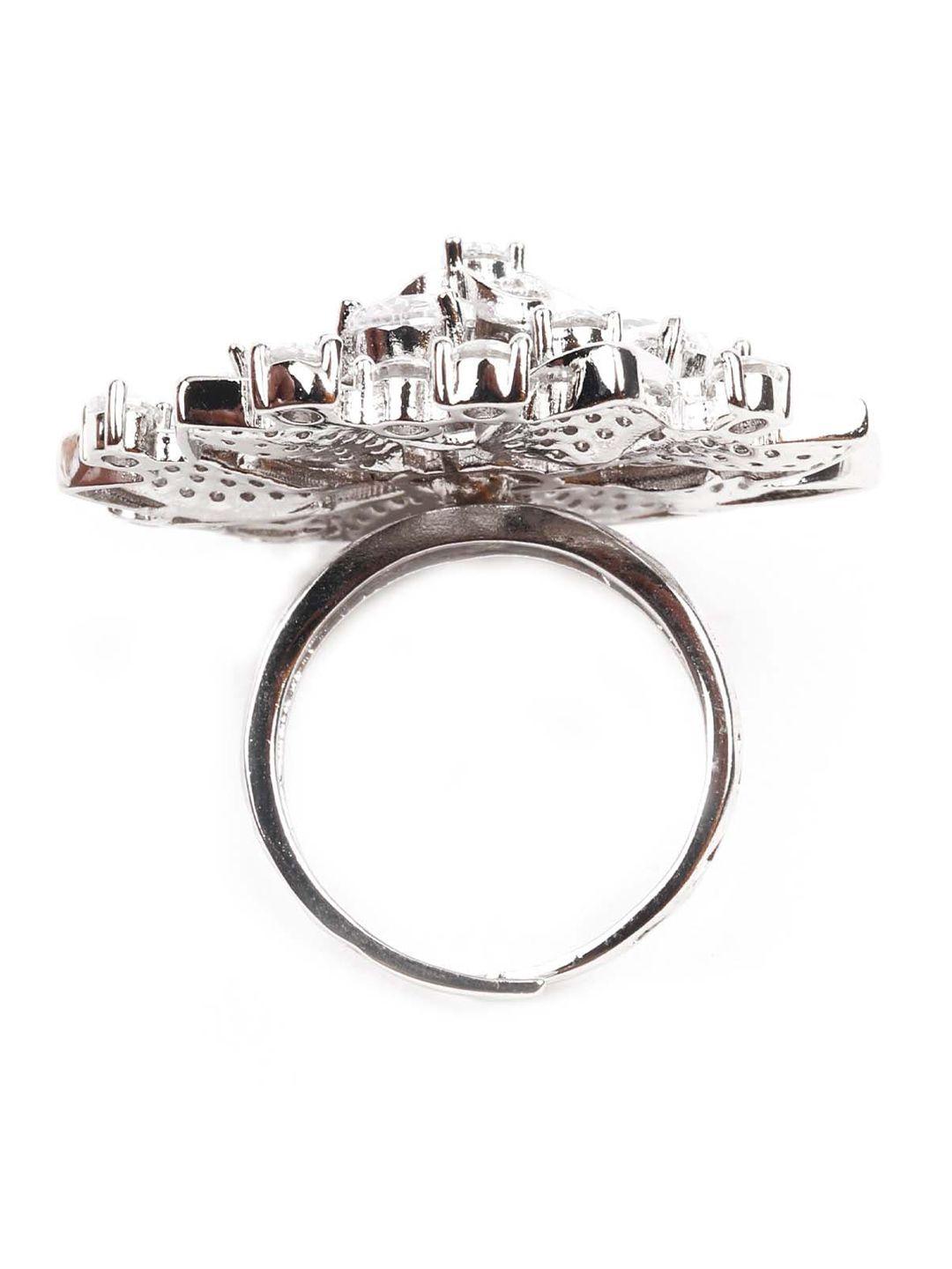odette women silver-toned white ad studded adjustable finger ring