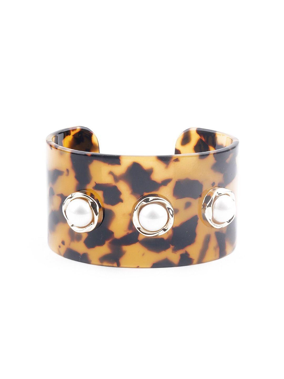 odette women yellow & black animal printed cuff bracelet