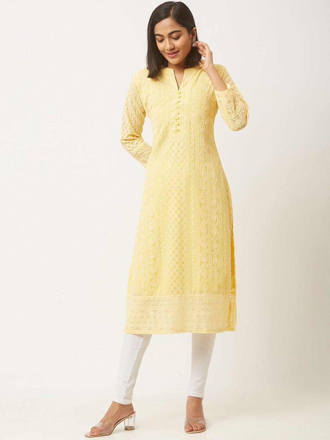 odette women yellow gotta patti georgette kurta