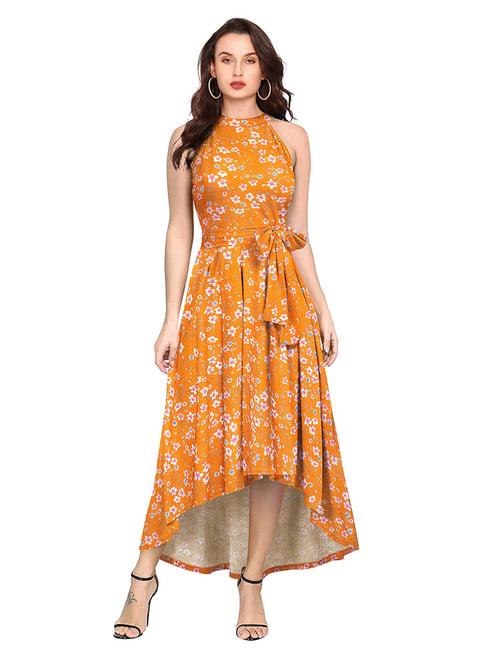 odette yellow floral print high-low dress