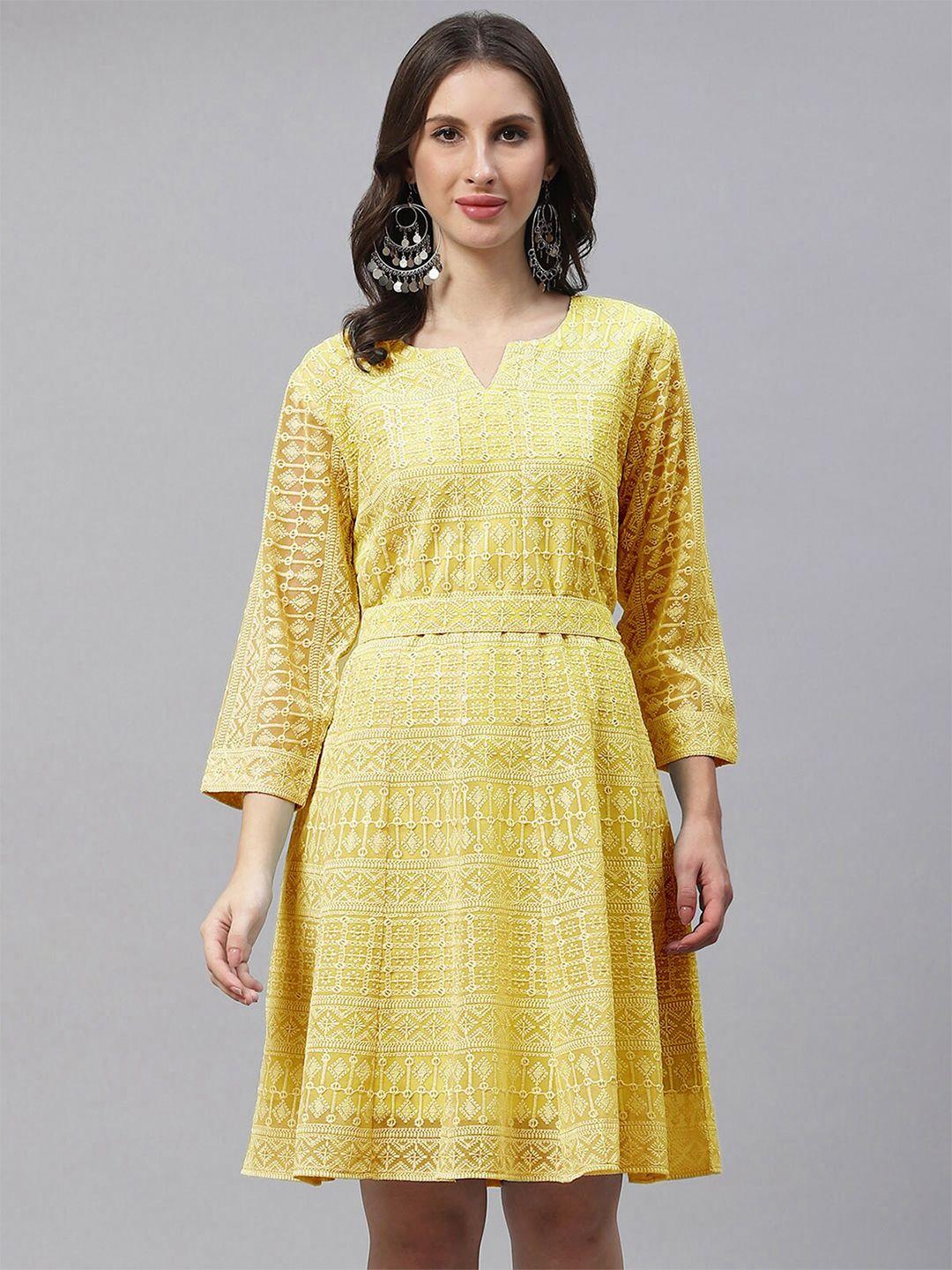 odette yellow georgette fit & flare dress