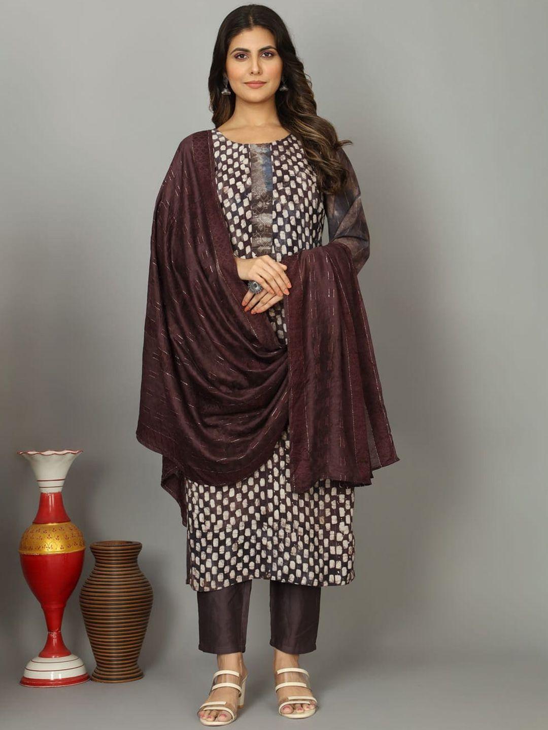 oequal abstract printed pure cotton kurta with trousers & dupatta