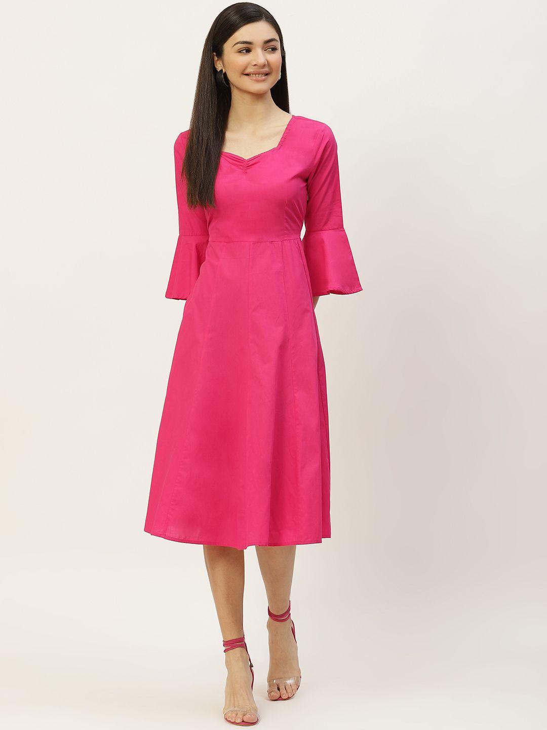 off label fuchsia solid a-line dress with bell sleeves