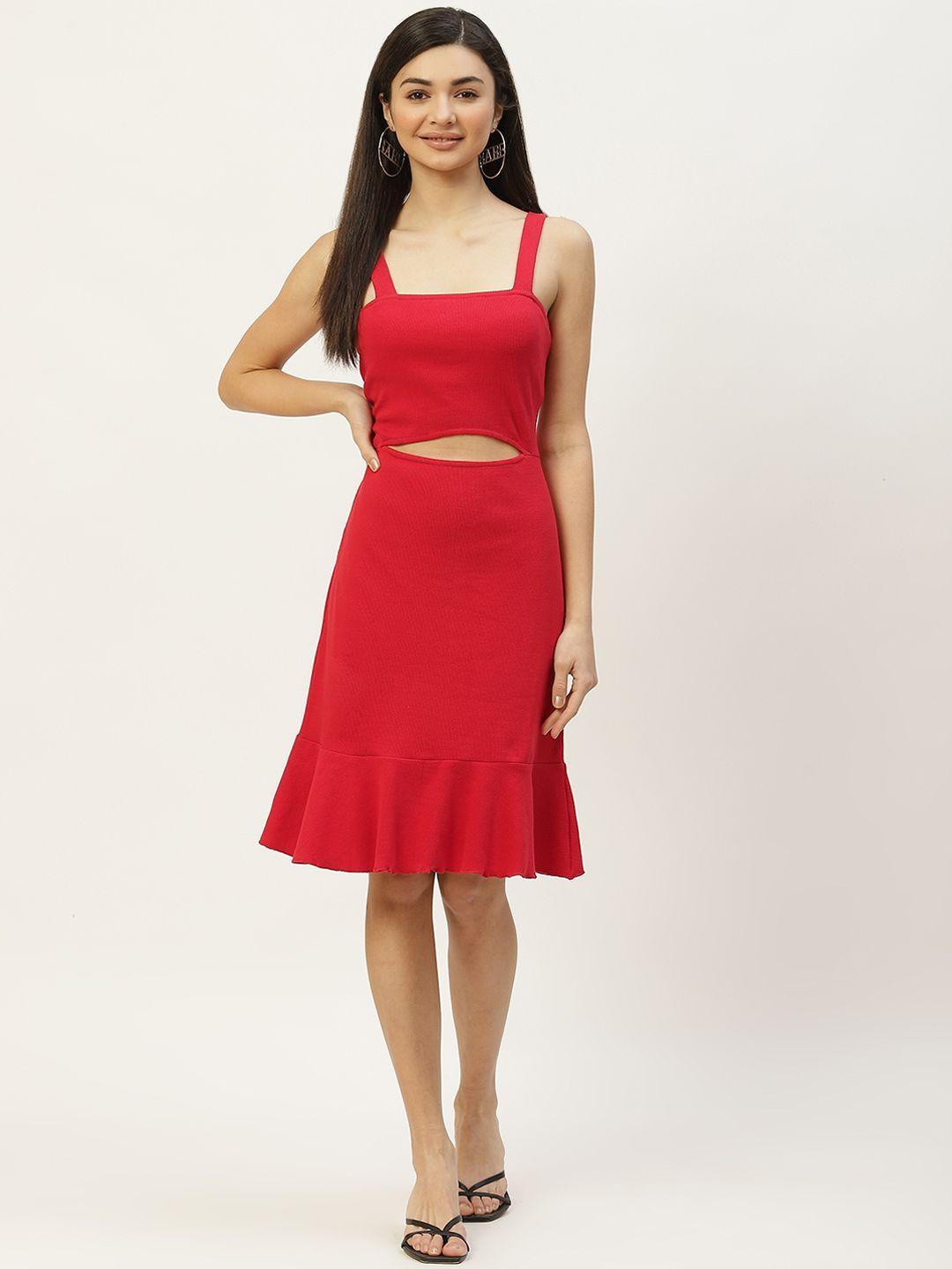 off label red ribbed a-line dress with cut out detail