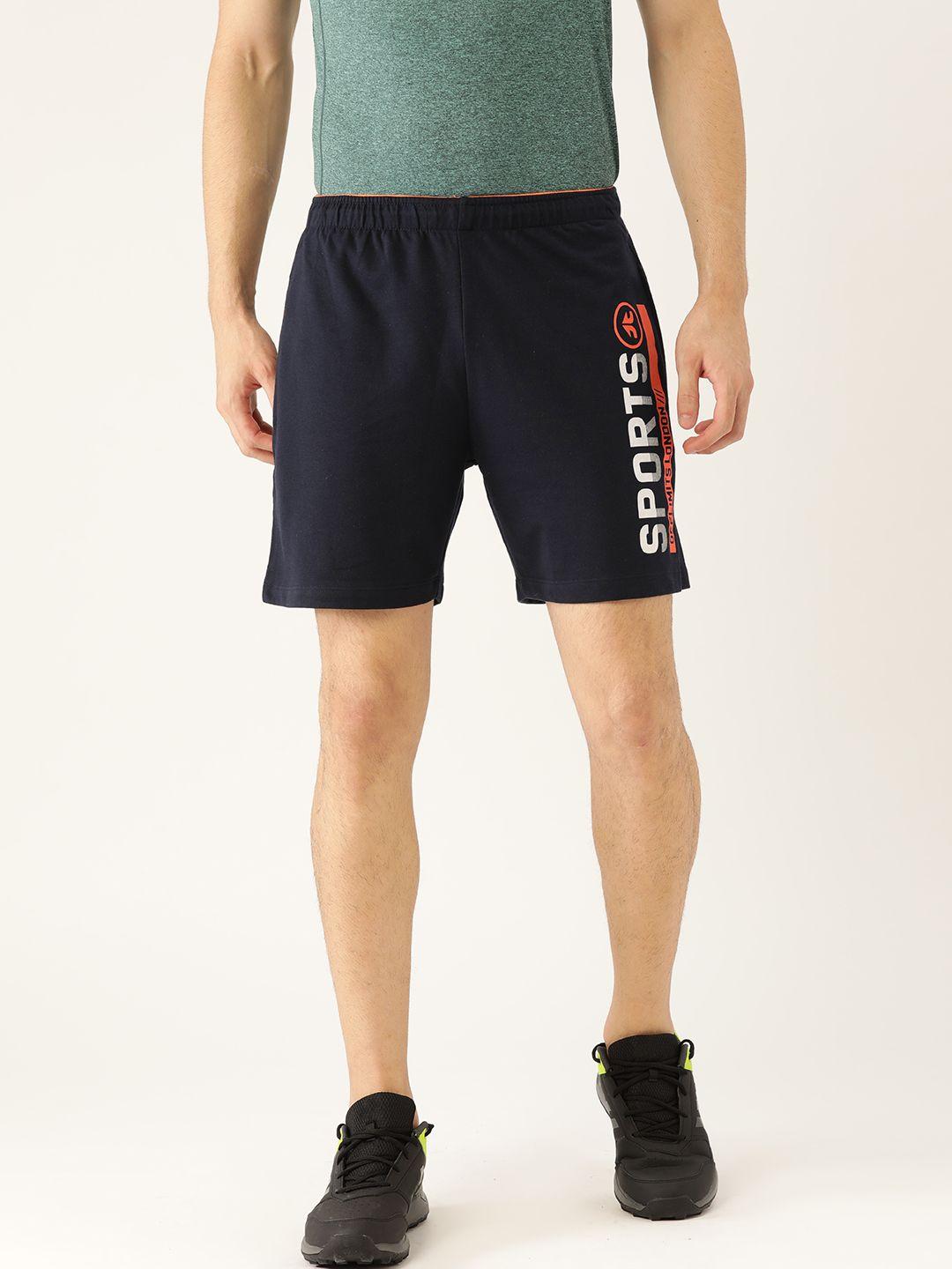 off limits men navy blue placement print regular fit sports shorts