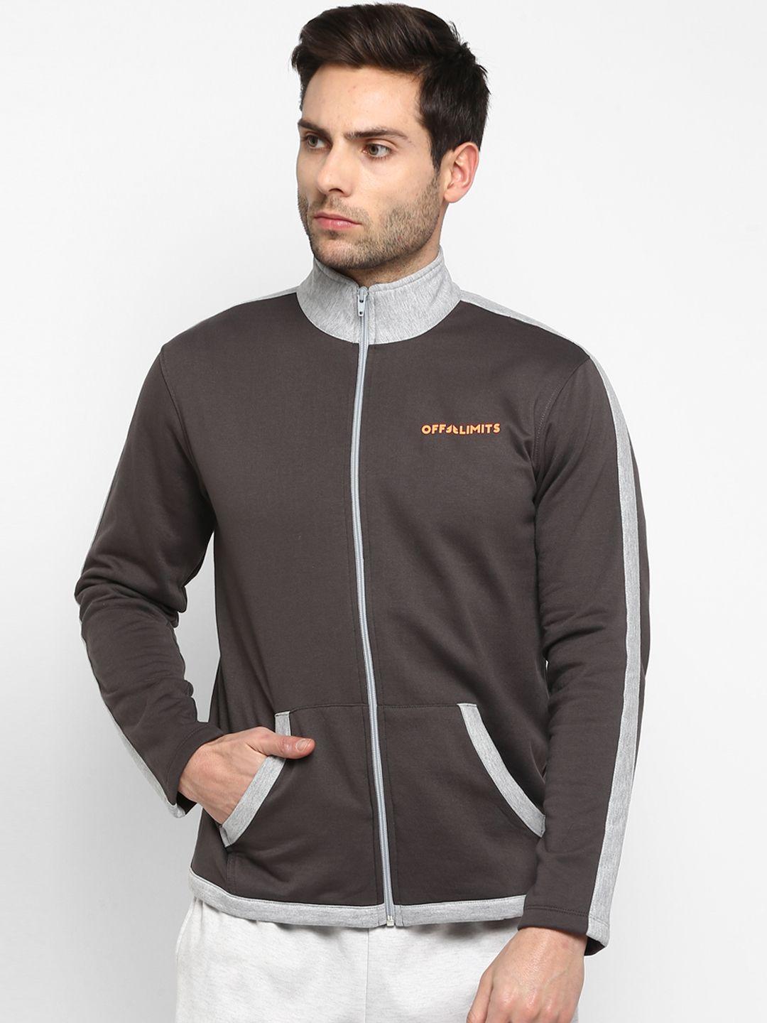 off limits men taupe & grey colourblocked sporty jacket