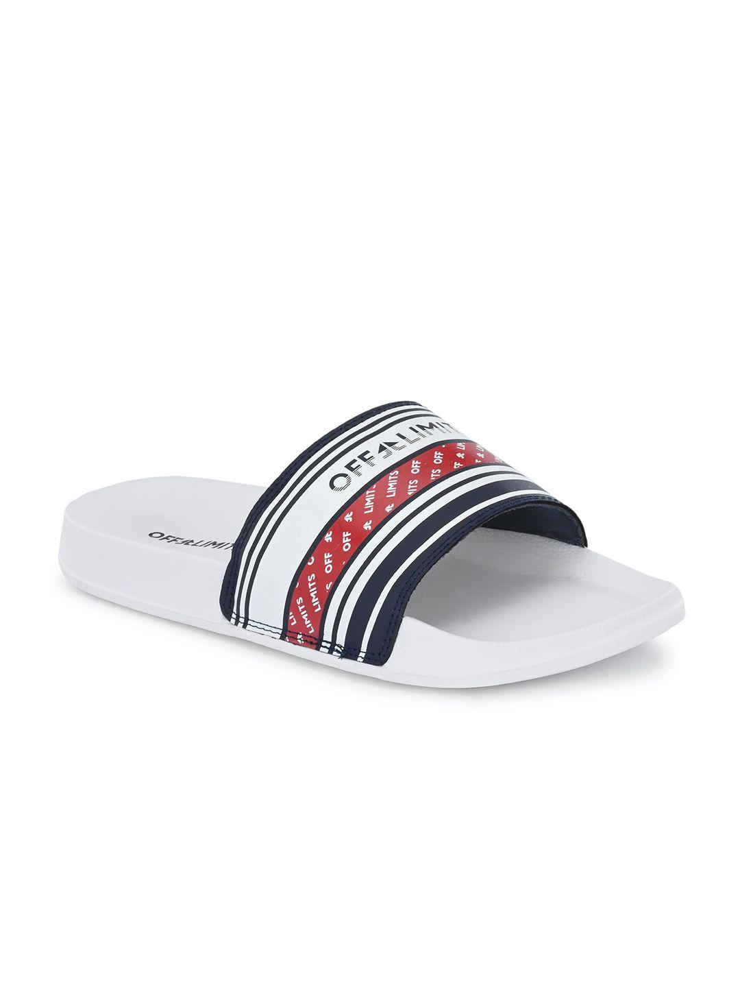 off limits men white & blue printed sliders