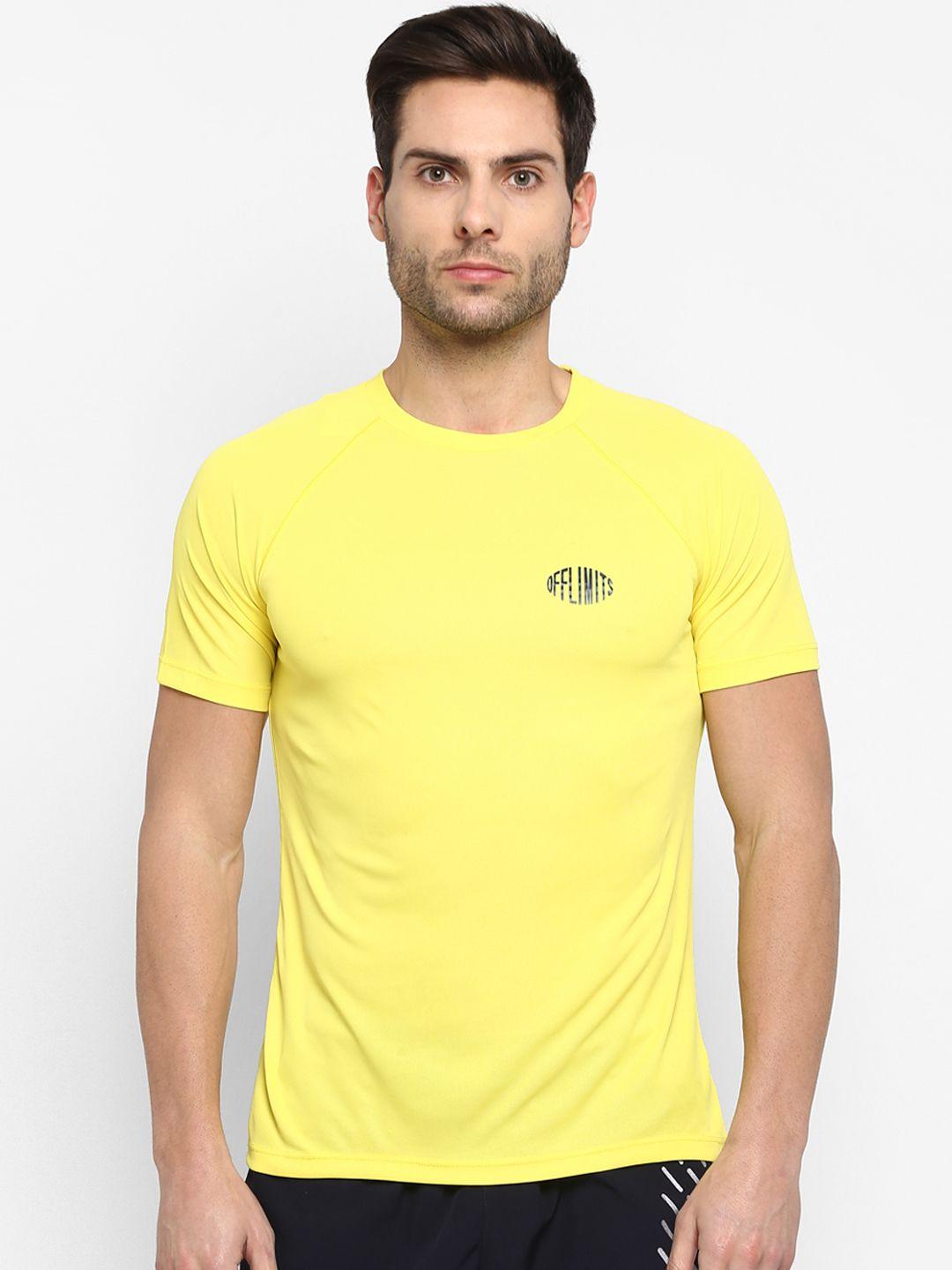 off limits men yellow solid round neck t-shirt