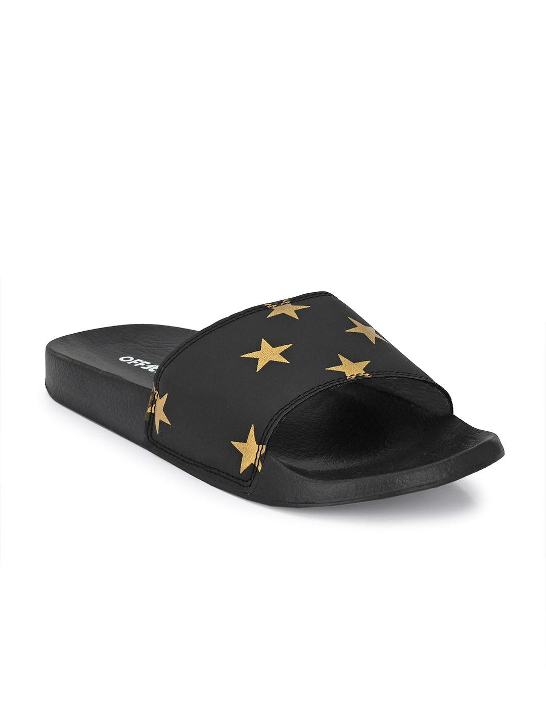 off limits women black & gold-toned printed sliders