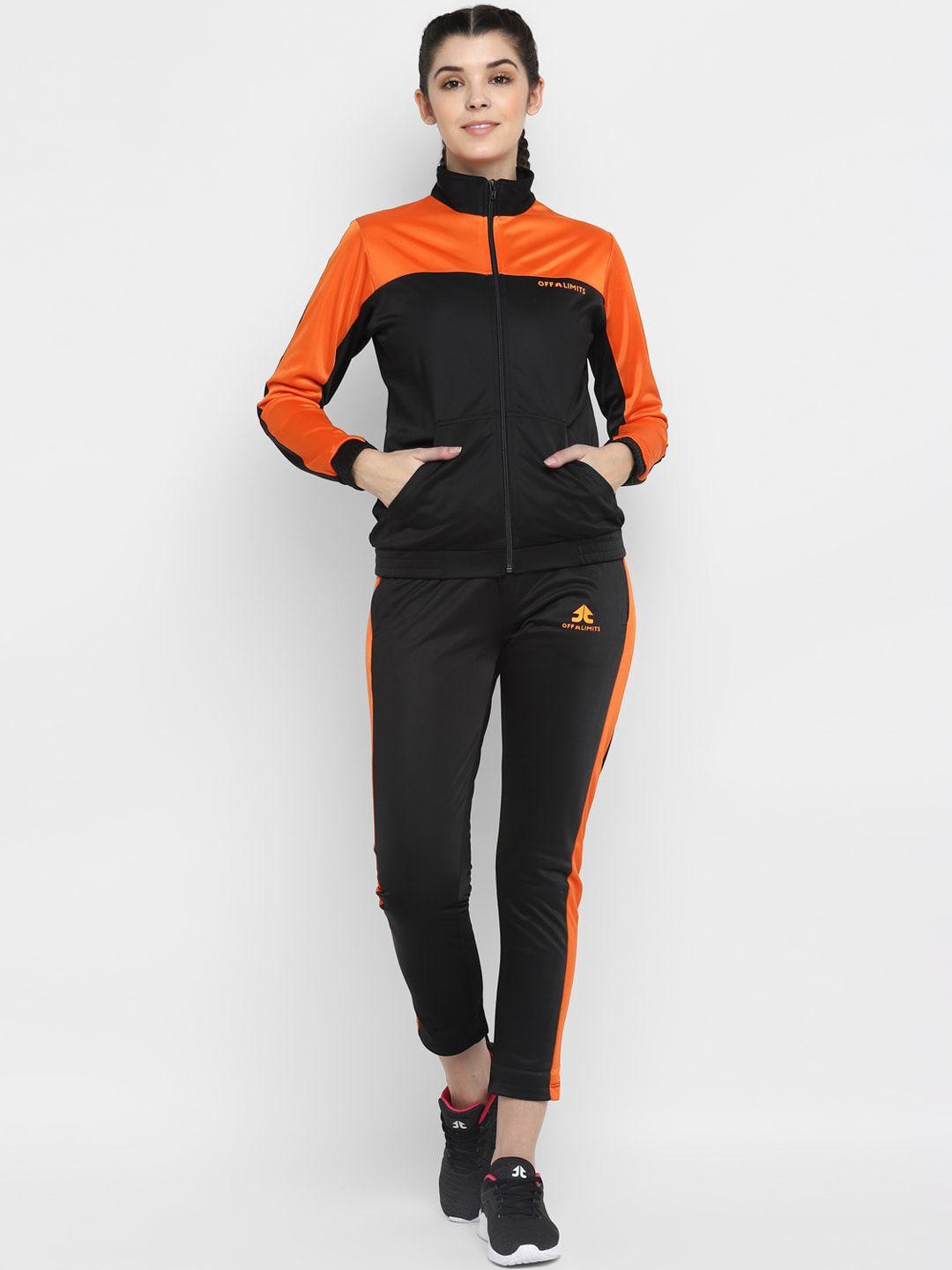 off limits women black & orange colorblocked track suit