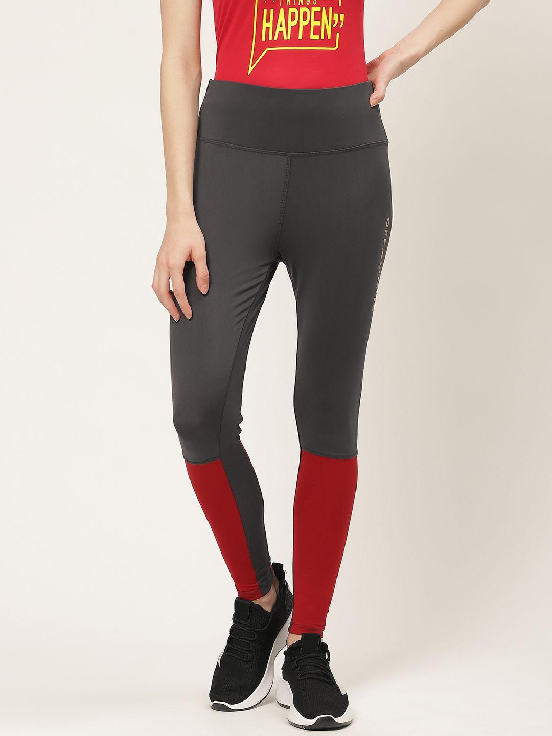 off limits women charcoal grey & red colourblocked gym tights