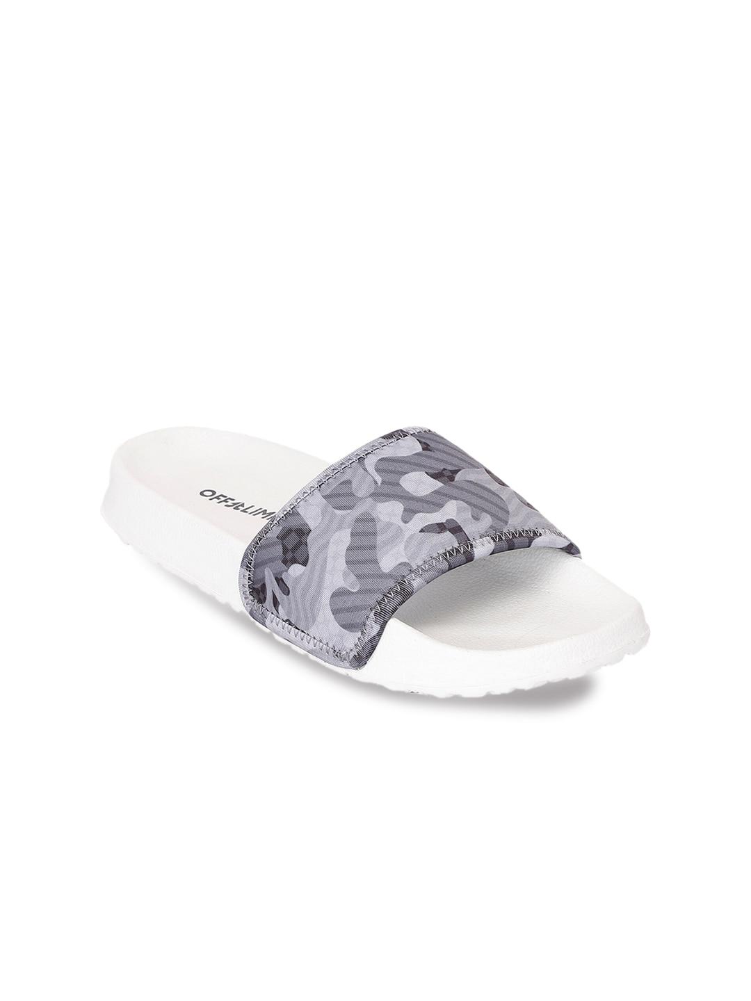 off limits women grey & white camouflage printed sliders