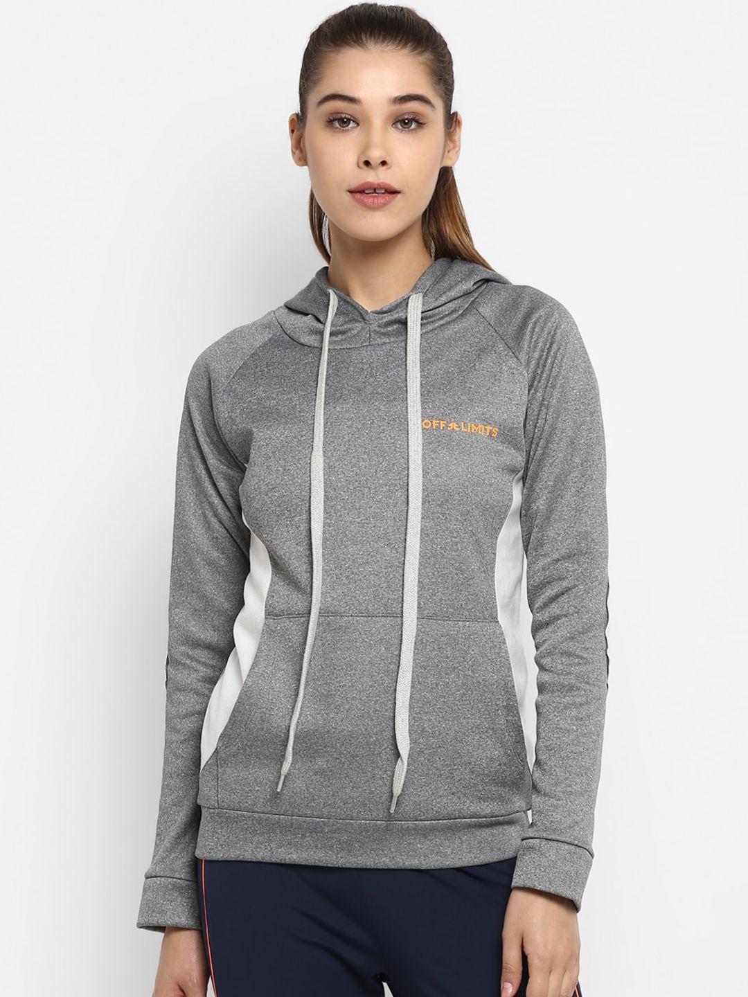 off limits women grey melange solid hooded sweatshirt