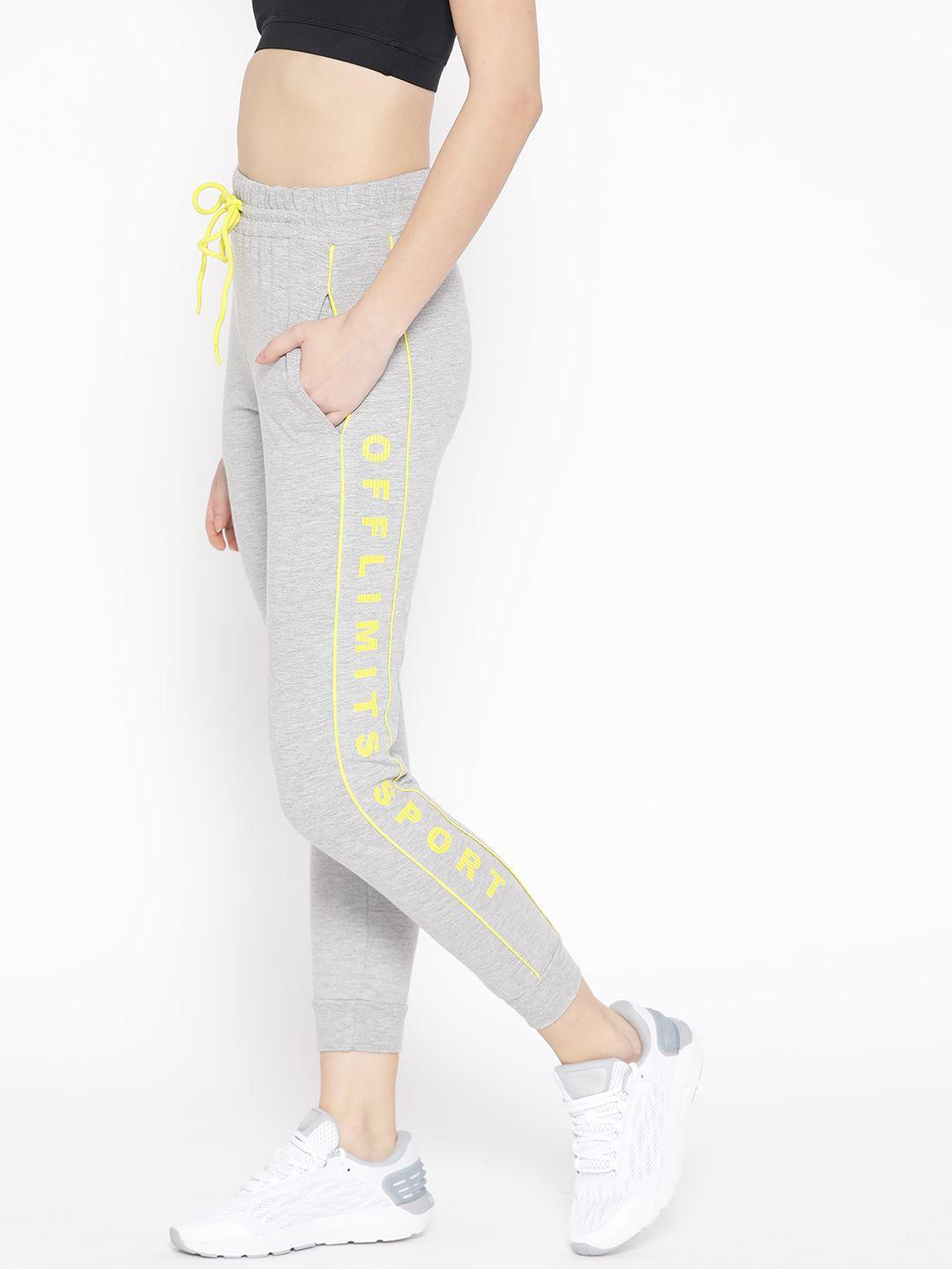 off limits women grey melange solid straight fit training joggers