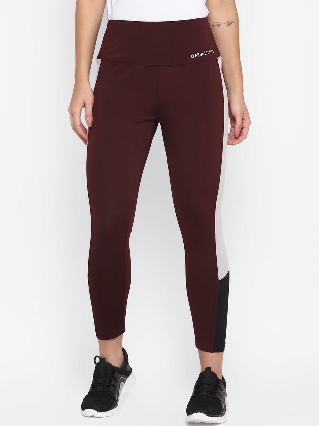 off limits women maroon & white solid anti microbial tights