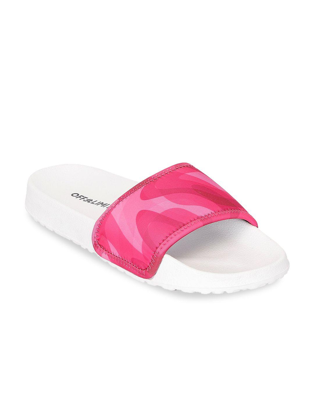 off limits women pink & white printed sliders
