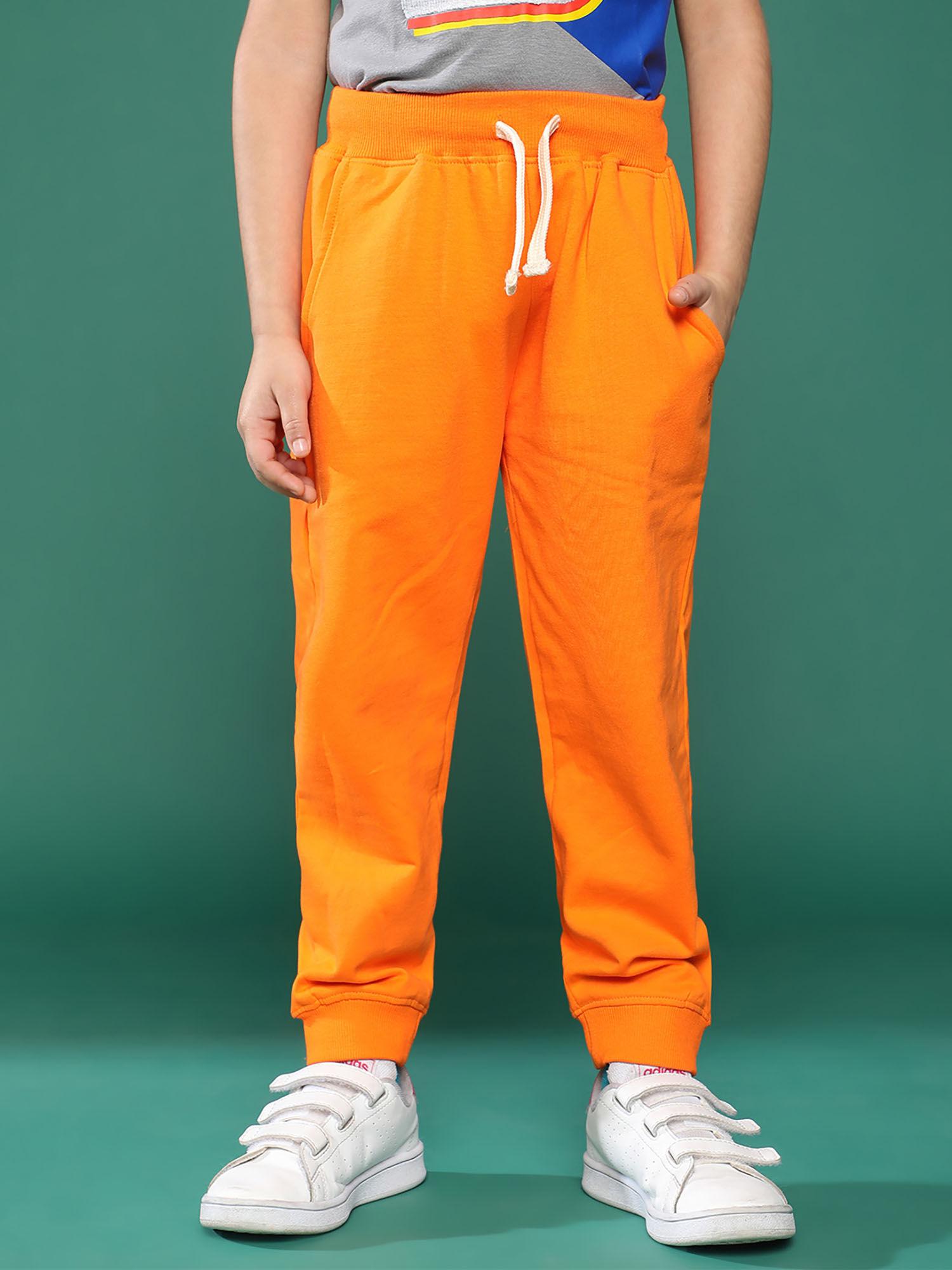 off orange solid cotton joggers for boys