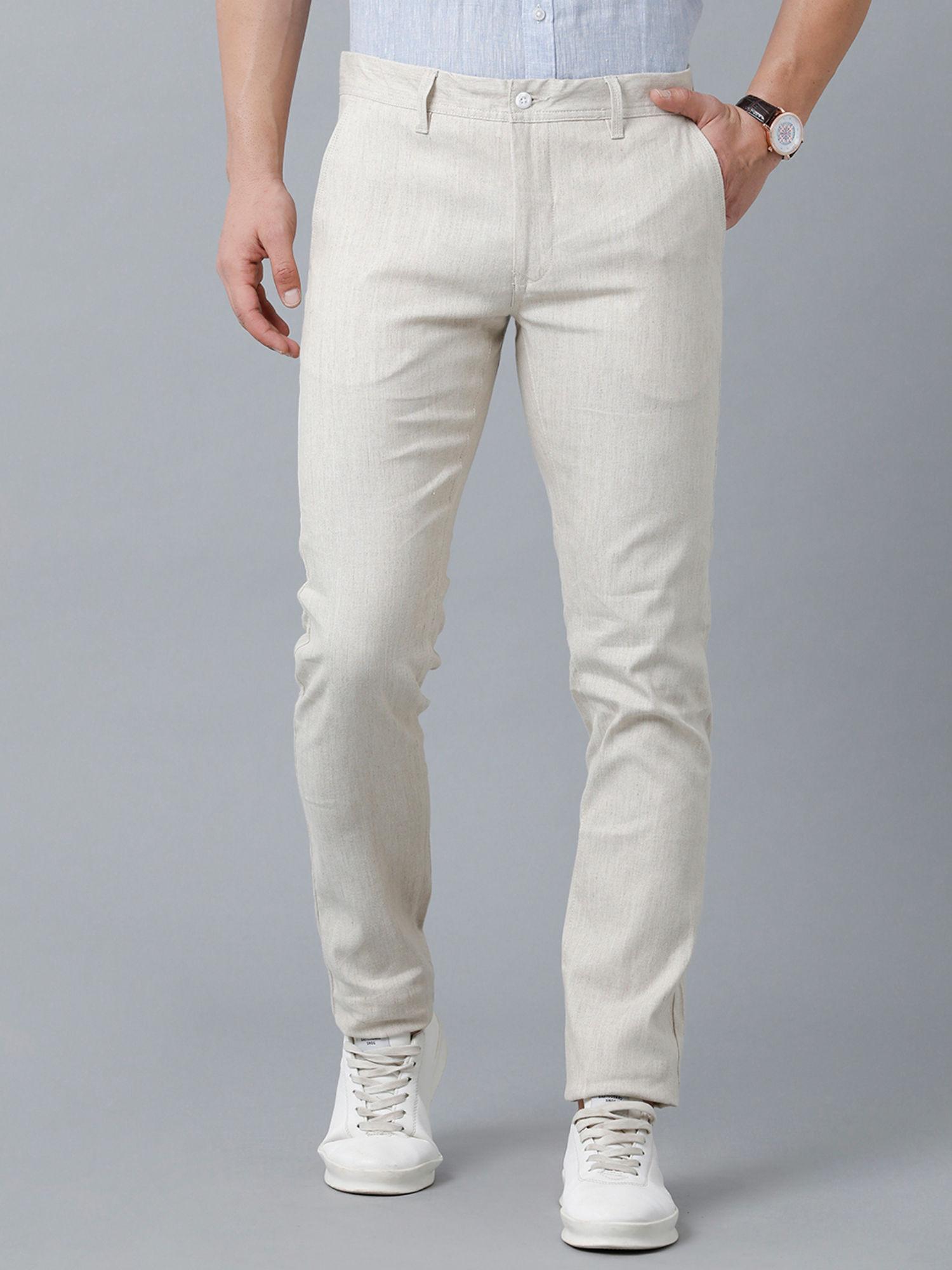 off white casual mid rise active waist trouser for men