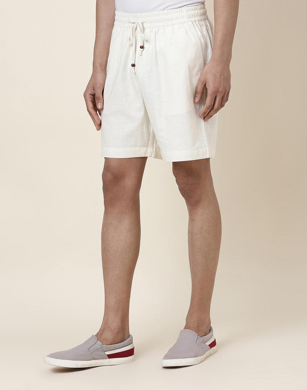 off white cotton knee length drawstring shorts