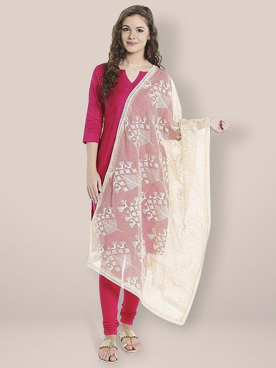 off white dupatta with lucknowi embroidery.